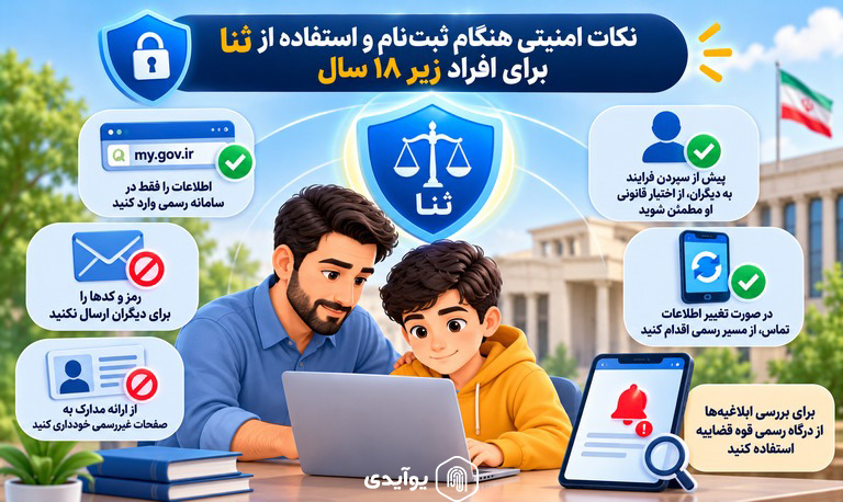 نکات امنیتی هنگام ثبت نام و استفاده از ثنا برای افراد زیر ۱۸ سال